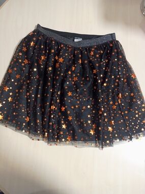 Spirit Halloween Black Tulle Skirt with Metallic Orange Stars -